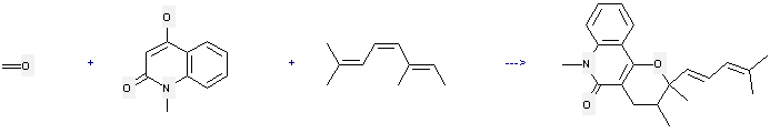 2,4,6-Octatriene,2,6-dimethyl- can be used to produce 2,3,6-trimethyl-2-(4-methyl-penta-1,3-dienyl)-2,3,4,6-tetrahydro-pyrano[3,2-c]quinolin-5-one by heating